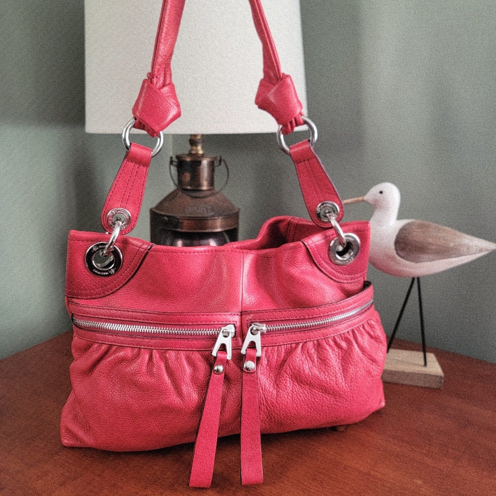 B Makowsky Small Hobo Red Leather Bag Purse